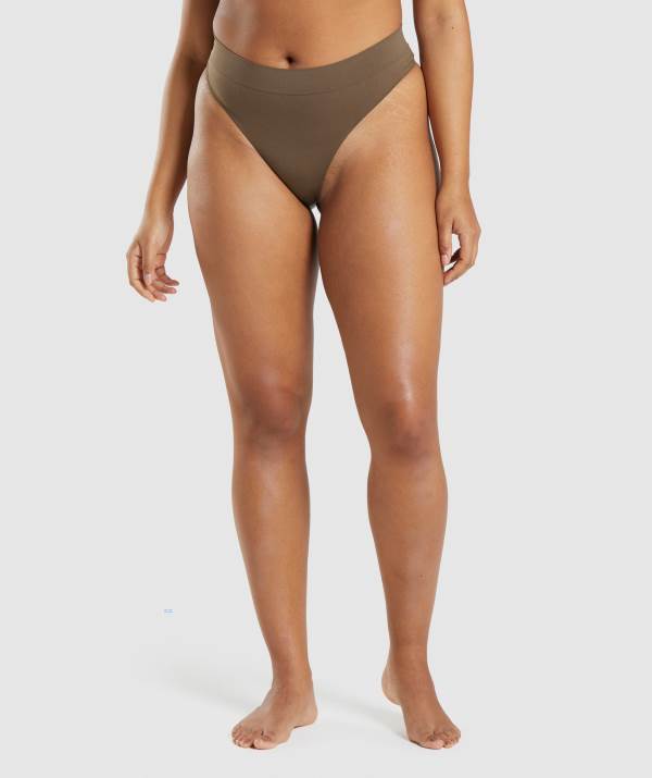 Damske Spodne Pradlo Gymshark Seamless High Rise Thong Hnede | WK5037486